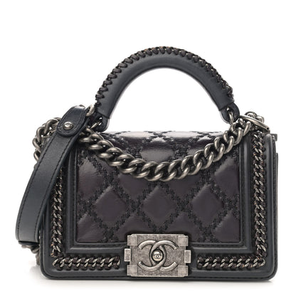 Chanel Shiny Goatskin Quilted Small Boy Top Handle Flap Charcoal 1 of 15