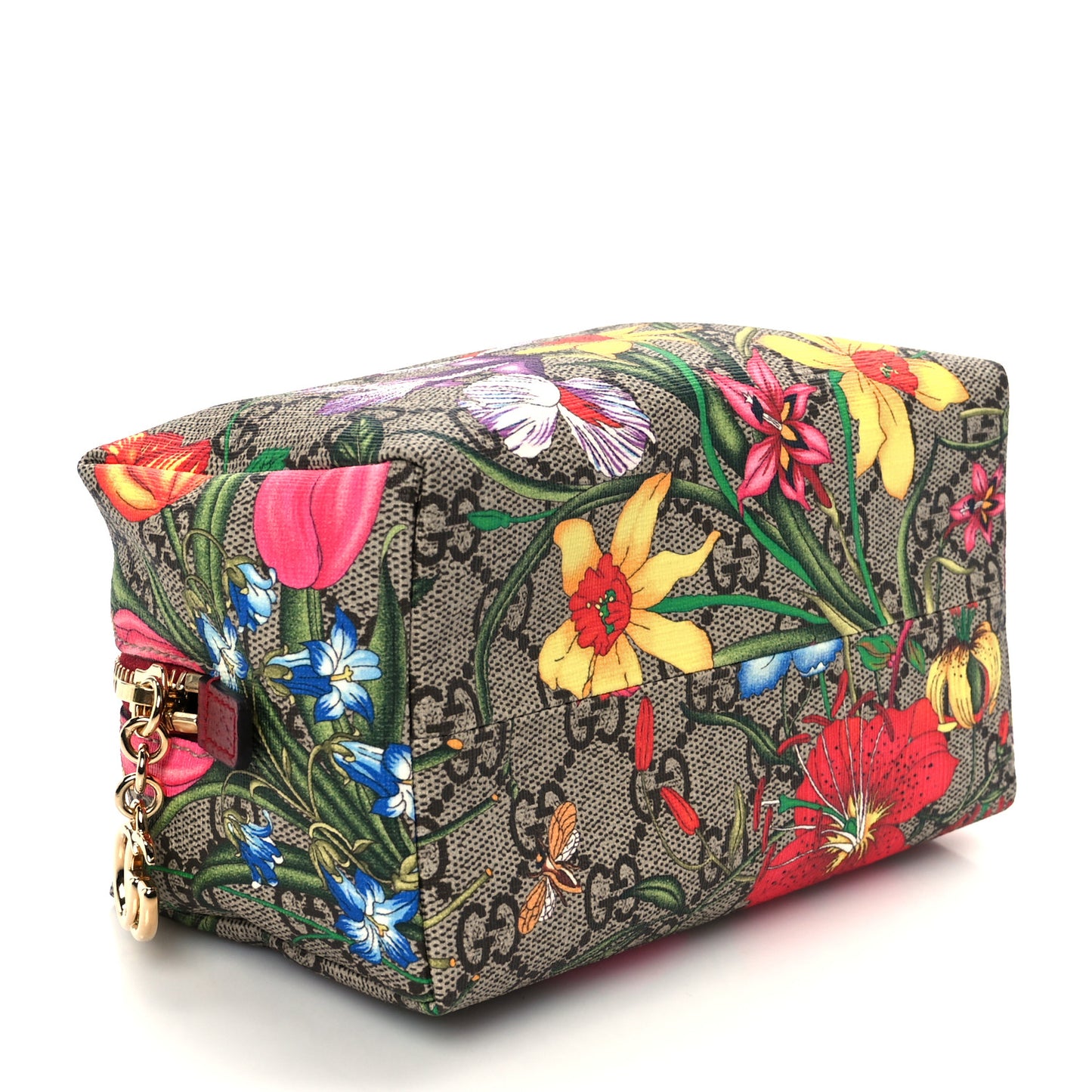 Soft GG Supreme Monogram Flora Calfskin Medium Ophidia Cosmetic Case Beige Ebony Multicolor Rosso