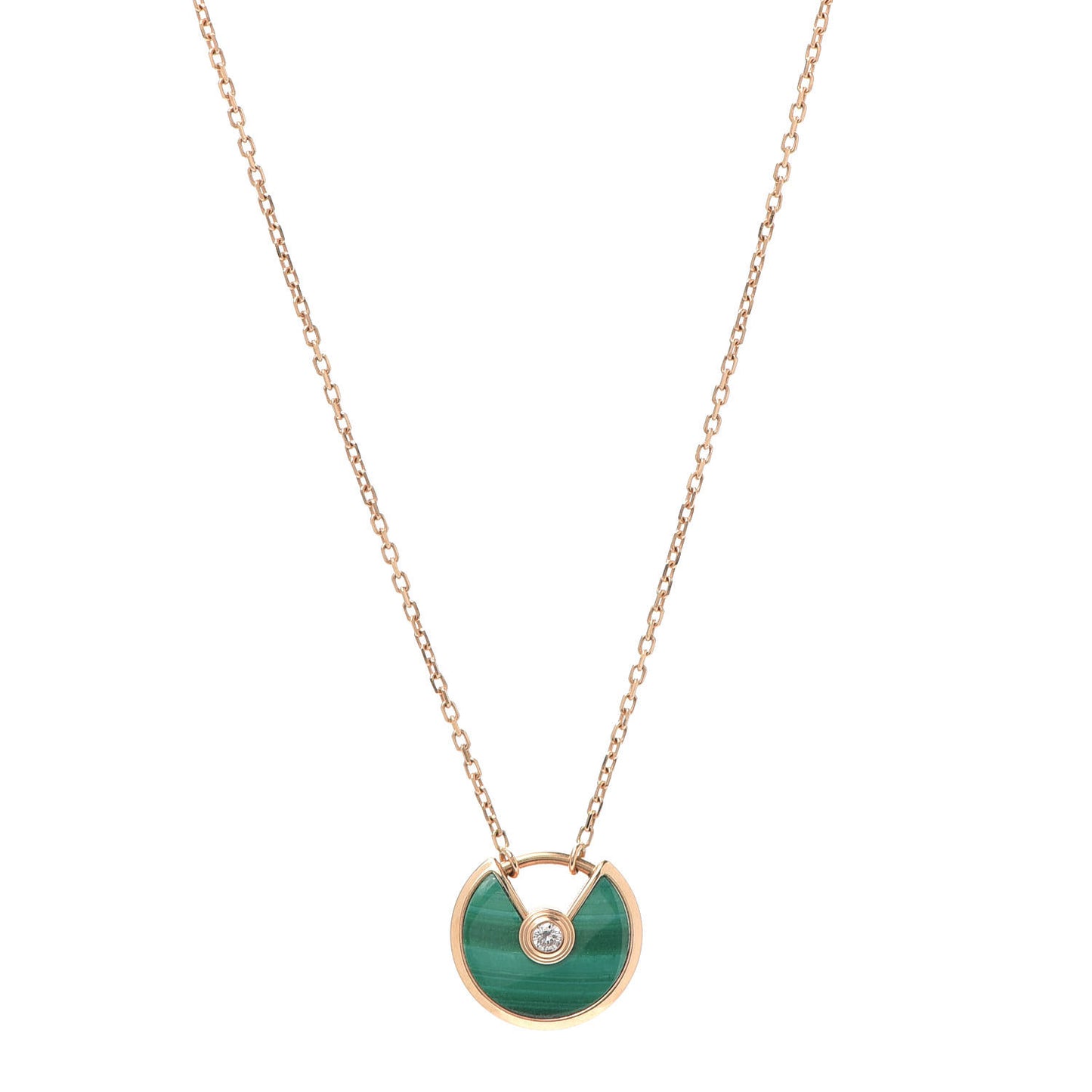 18K Pink Gold Diamond Malachite XS Amulette de Cartier Pendant Necklace