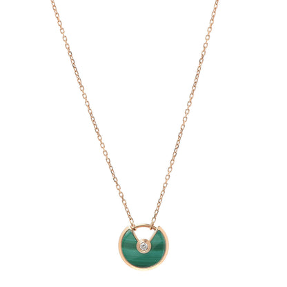 Cartier 18K Pink Gold Diamond Malachite XS Amulette de Cartier Pendant Necklace 1 of 5