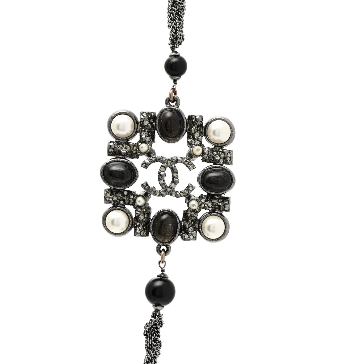 Chanel Pearl Bead Enamel CC Baroque Long Necklace Black Gold 6 of 6