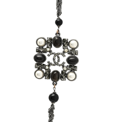Chanel Pearl Bead Enamel CC Baroque Long Necklace Black Gold 6 of 6