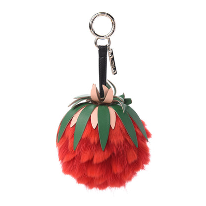 Fendi Fox Rabbit Fur Nappa Pineapple Bag Charm Rosso Cactus Multicolor 1 of 6