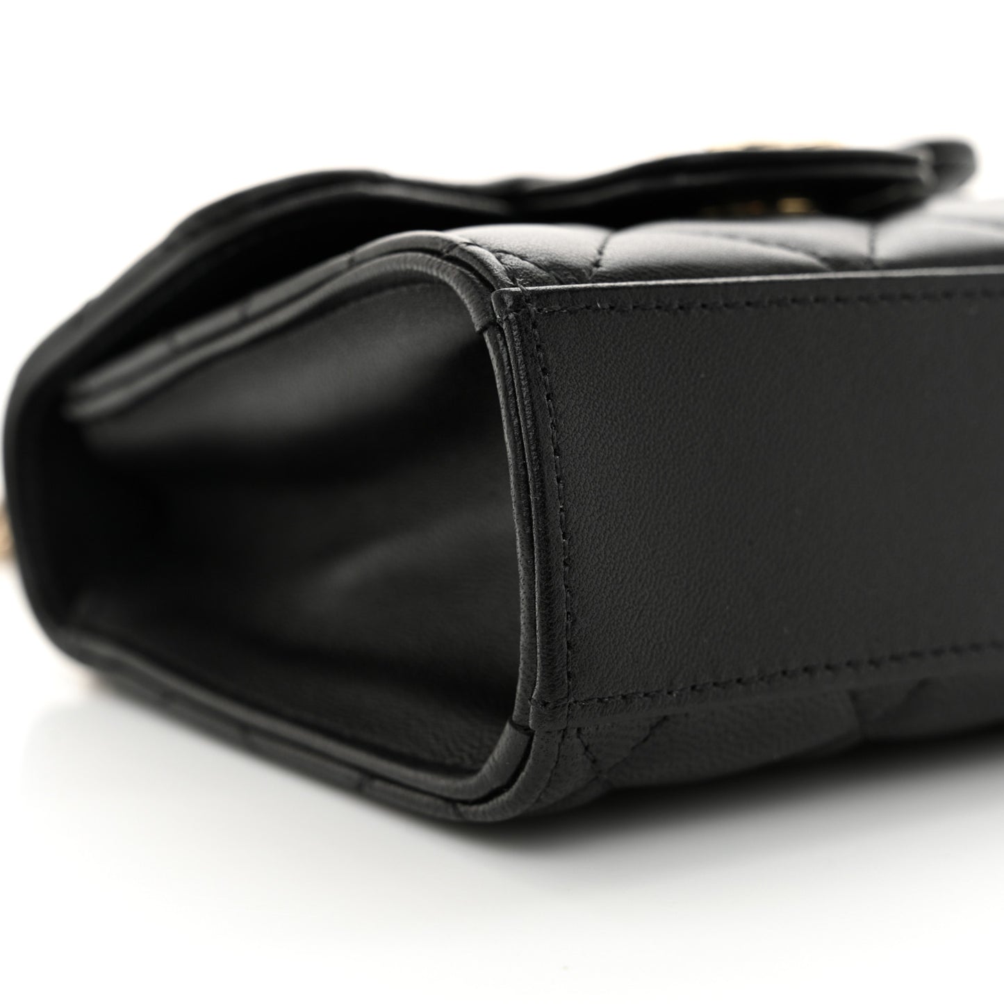 Lambskin Quilted Top Handle Flap Clutch With Chain  Black