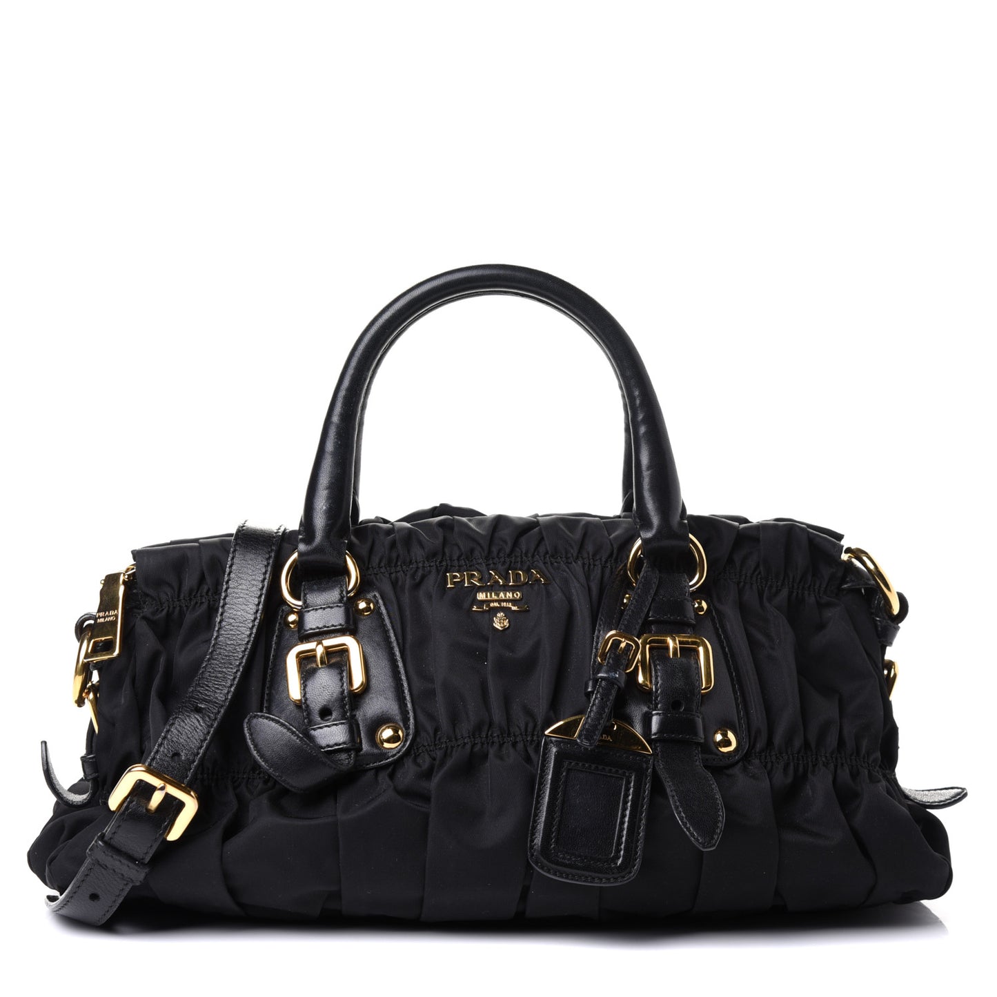 Tessuto Nylon Gaufre Shopping Satchel Black