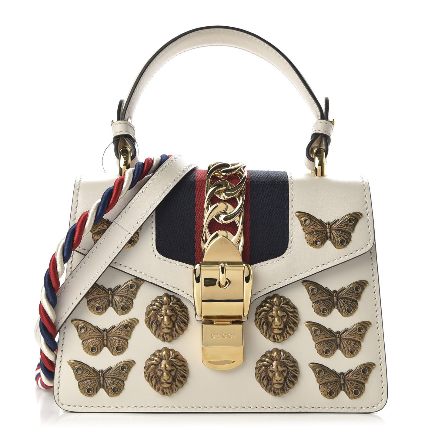 Calfskin Animal Studs Mini Sylvie Top Handle Bag White