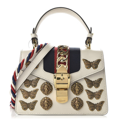 Gucci Calfskin Animal Studs Mini Sylvie Top Handle Bag White 1 of 11