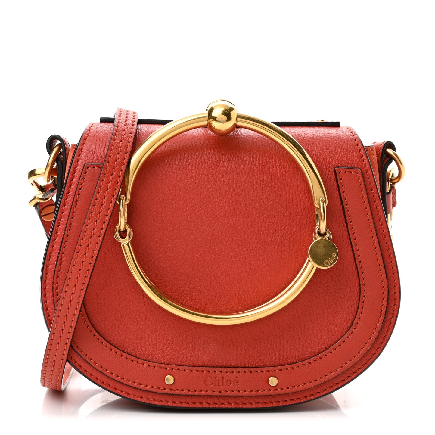 Calfskin Suede Small Nile Bracelet Bag Sepia Red