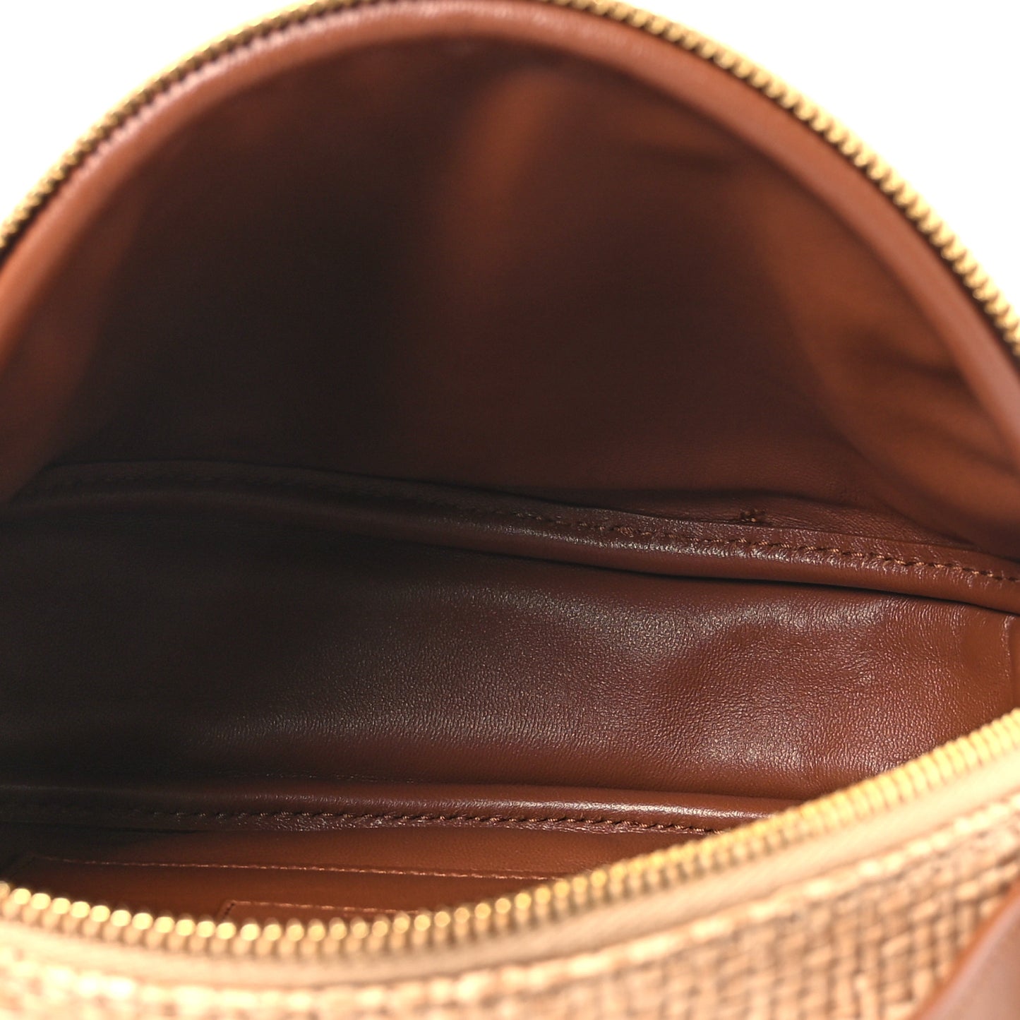 Raffia Calfskin Round Camera Bag Golden Ecru Brick