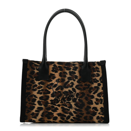Christian Louboutin Canvas Calfskin Kitty Print Small Nastroloubi Tote Brown Black 1 of 9