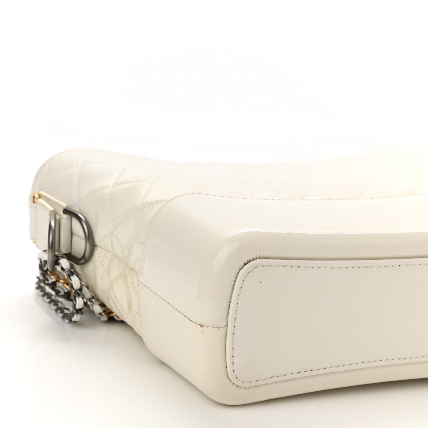 Chanel Patent Goatskin Quilted Medium Gabrielle Hobo White 9 of 11