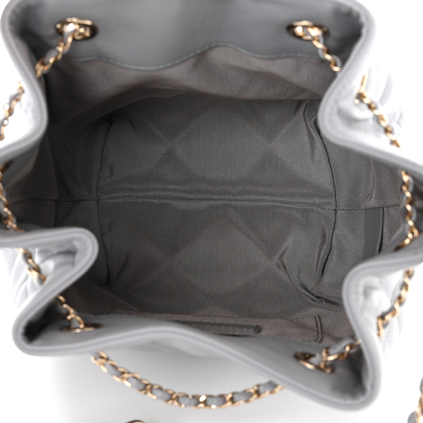Lambskin Quilted CC Dweller Drawstring Bucket Bag Light Grey