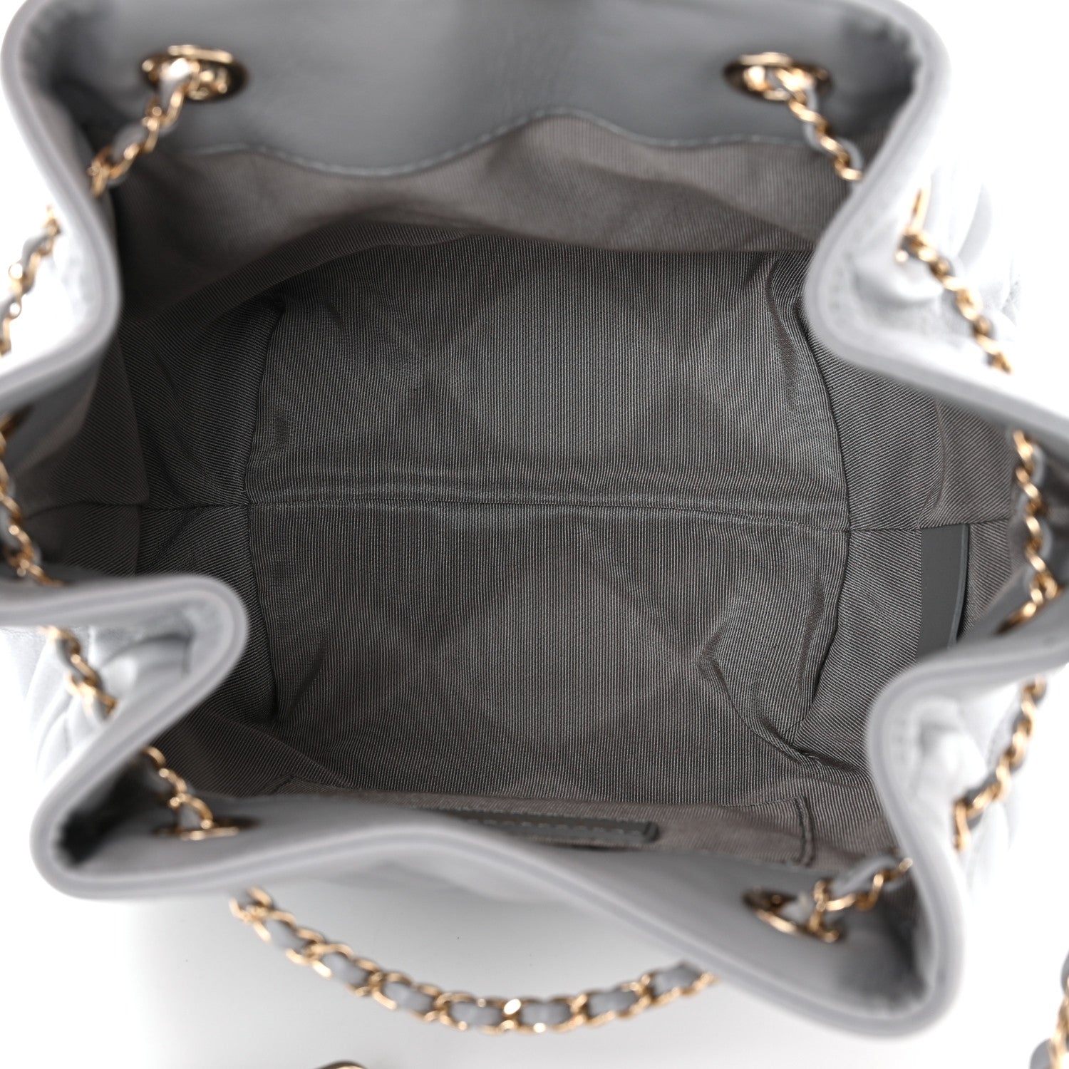 Chanel Lambskin Quilted CC Dweller Drawstring Bucket Bag Light Grey 5 of 10