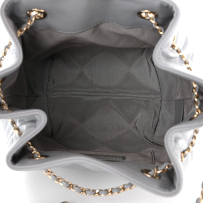 Chanel Lambskin Quilted CC Dweller Drawstring Bucket Bag Light Grey 5 of 10