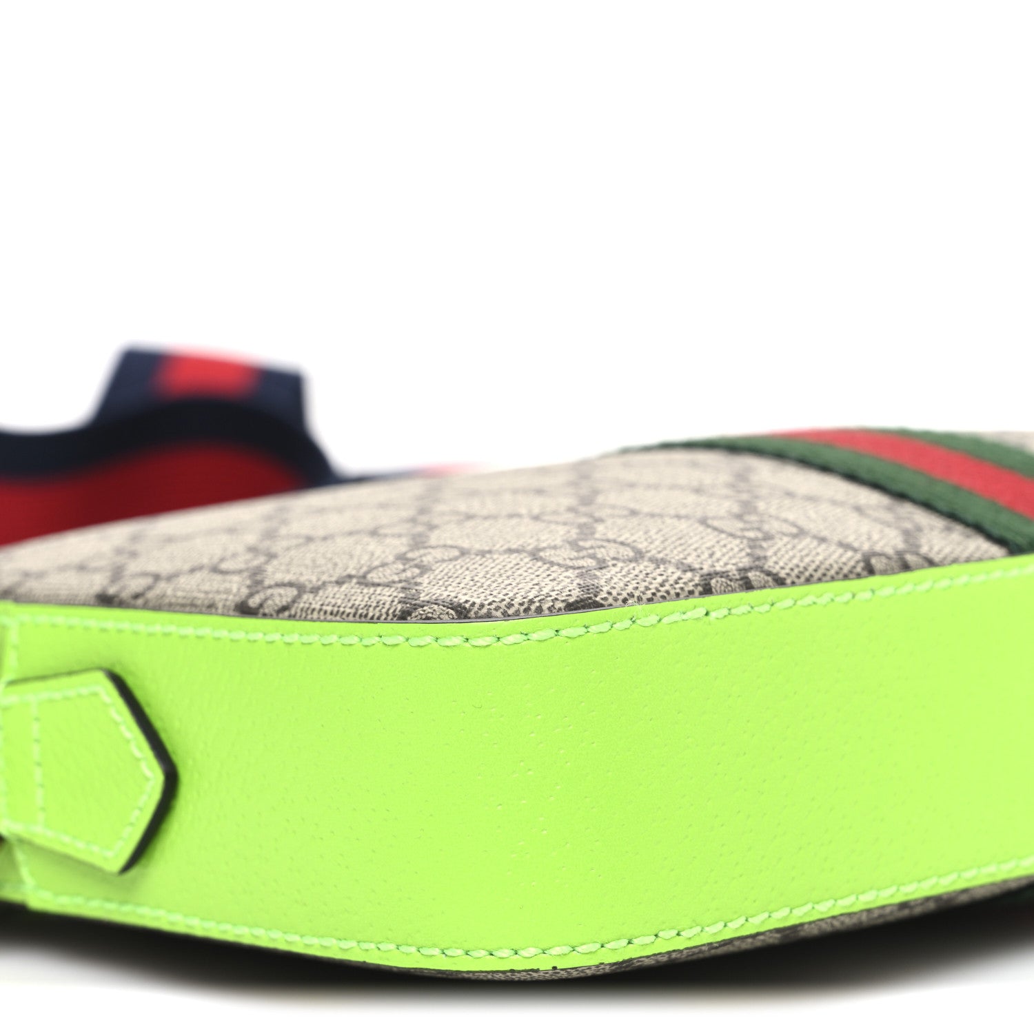 Gucci GG Supreme Monogram Textured Dollar Calfskin Web Ophidia Wristlet Shoulder Bag Beige Ebony Green 9 of 10