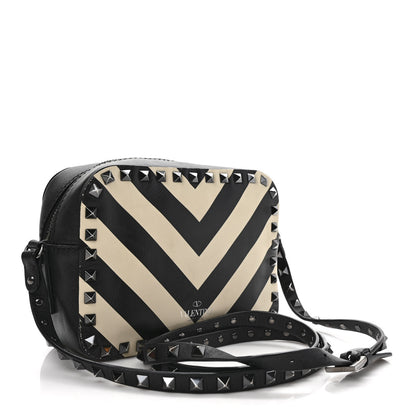 Valentino Garavani Vitello Chevron Rockstud Camera Crossbody Bag Light Ivory Black 3 of 12
