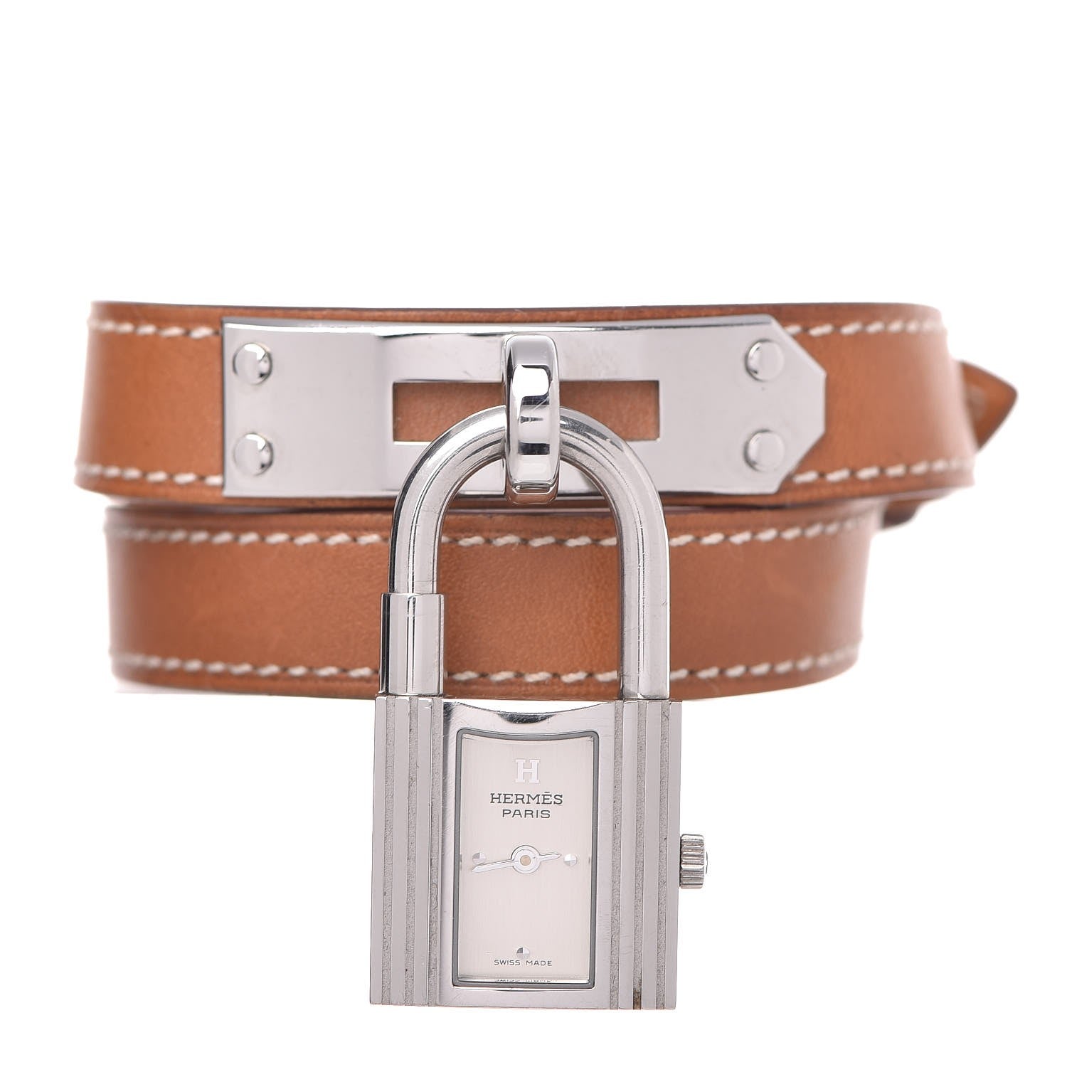 Hermes Stainless Steel Barenia 20mm Kelly Cadena Double Tour Quartz Watch Fauve 1 of 12