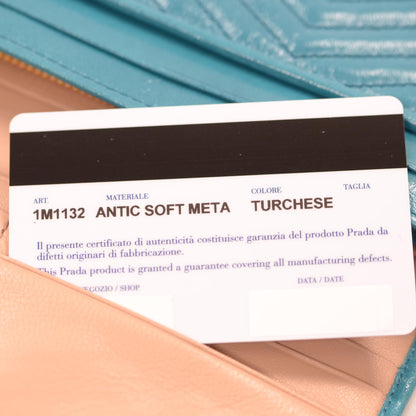 Prada Vitello Antic Soft Metal Chevron Wallet Turchese 7 of 7