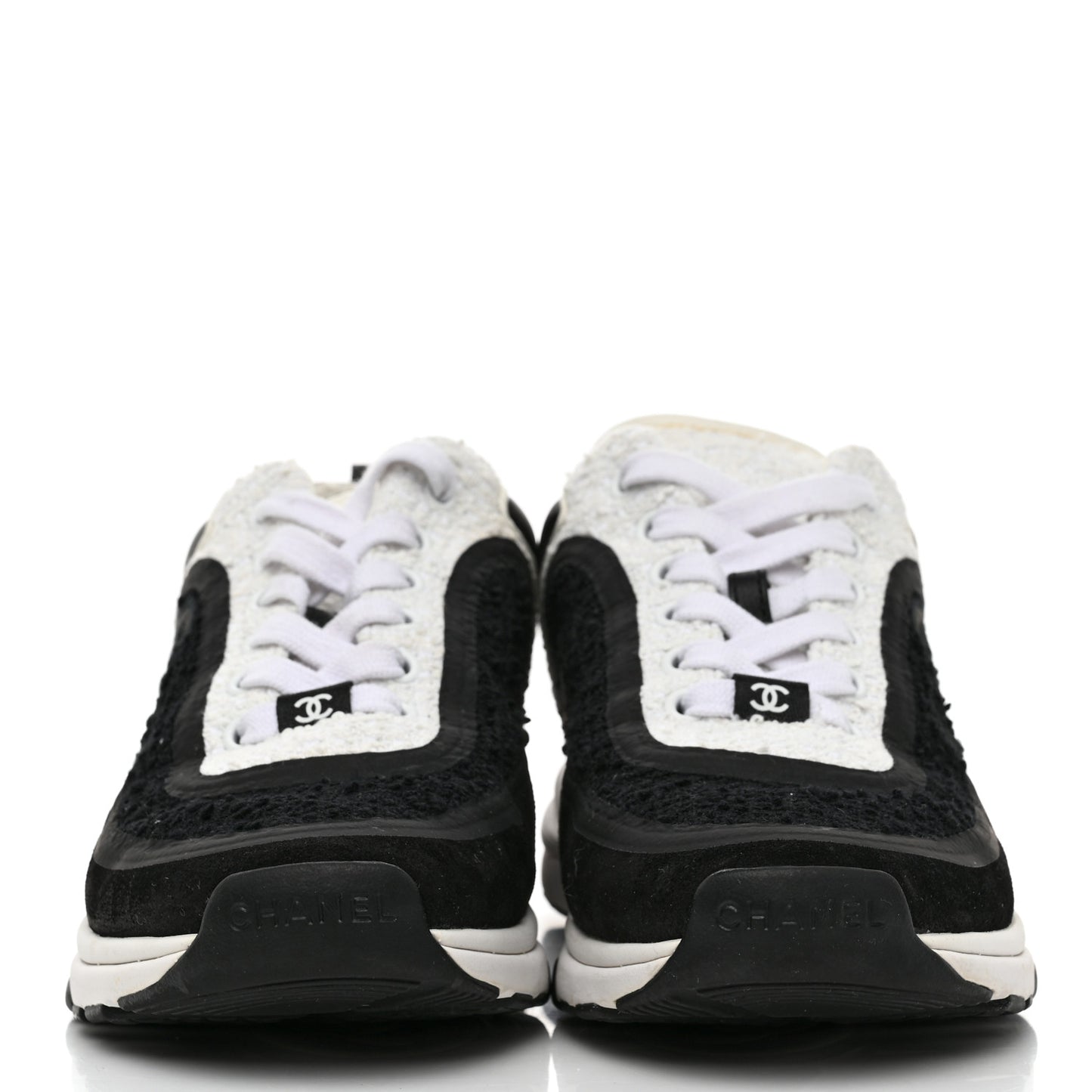 Tweed Suede Calfskin CC Sneakers 37 Black White