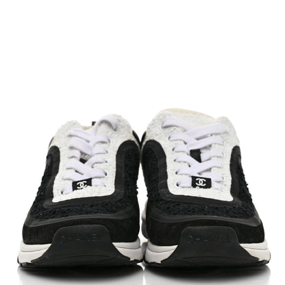 Chanel Tweed Suede Calfskin CC Sneakers 37 Black White 2 of 9