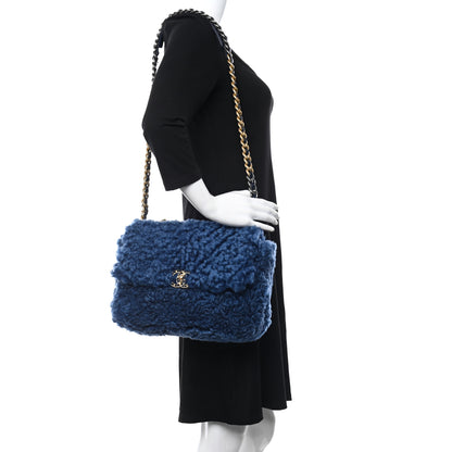 Chanel Shearling Sheepskin Medium Chanel 19 Flap Blue 2 of 10
