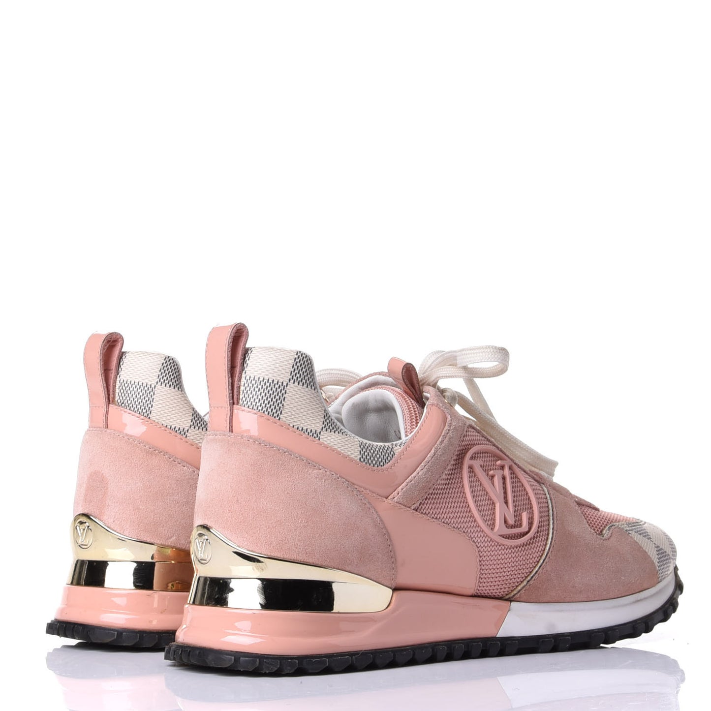 Suede Damier Azur Run Away Sneakers 37 Pink