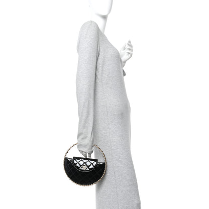 Chanel Patent Calfskin Quilted Chain Hoop Bag Black 2 of 10
