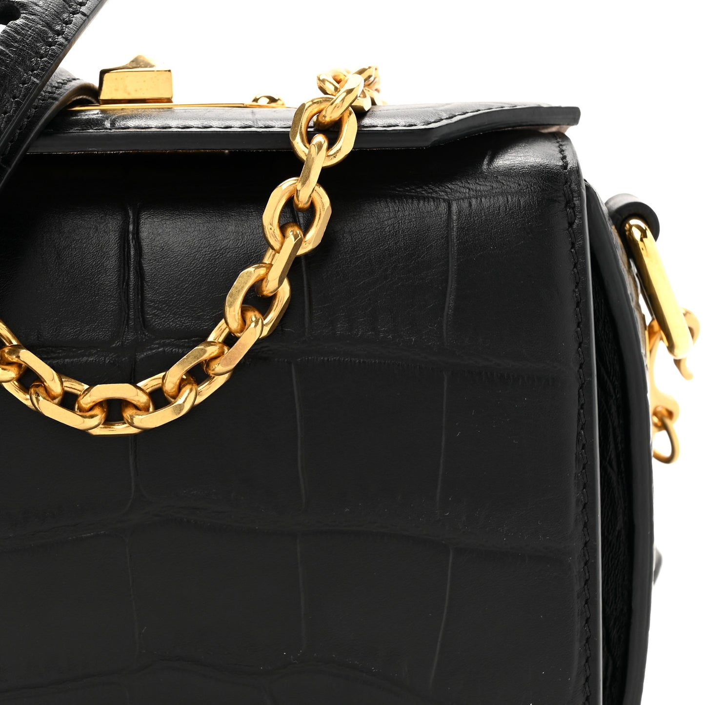 Calfskin Crocodile Embossed Box Shoulder Bag 19 Black