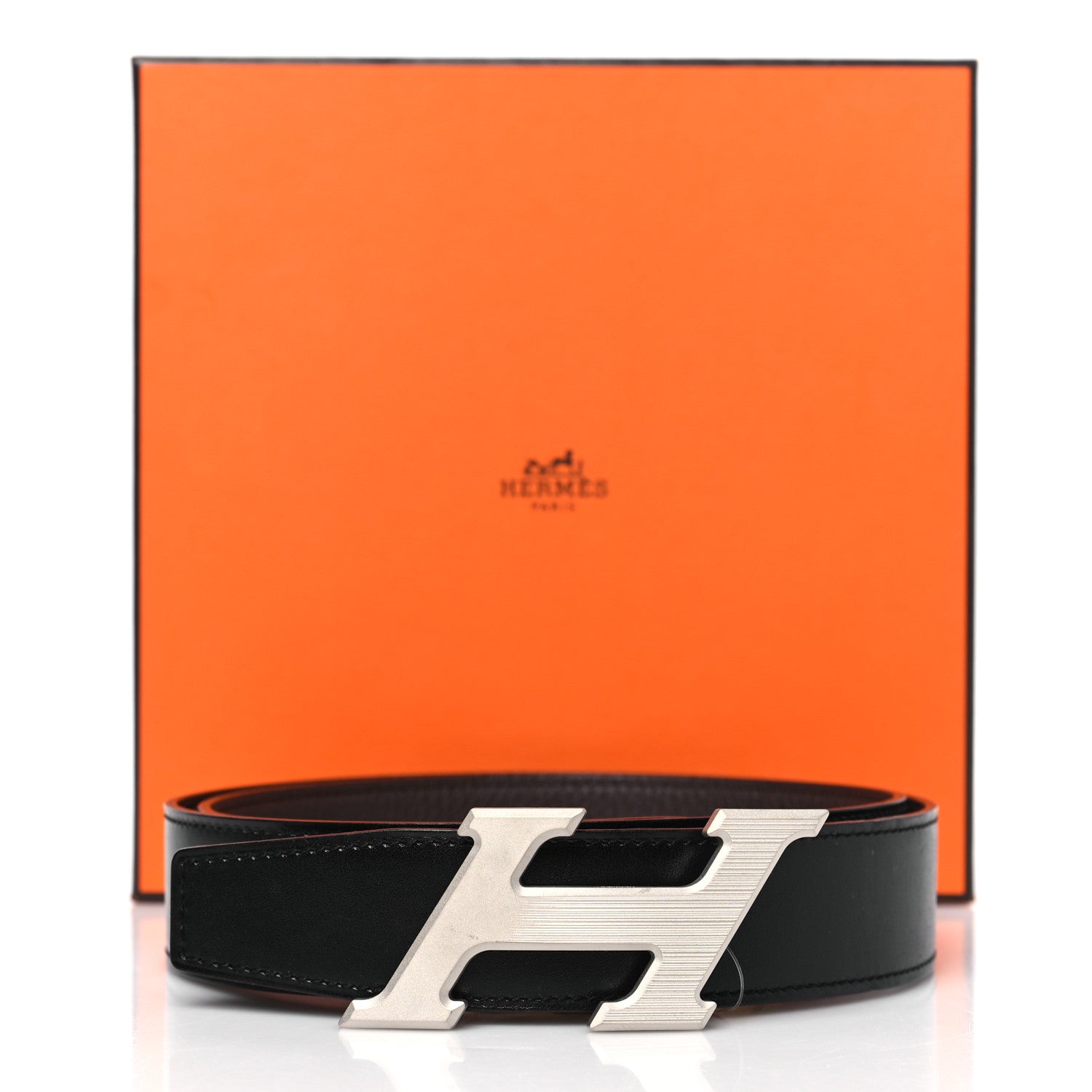 Hermes Box Togo 32mm H Speed Belt 85 34 Black Chocolate Gris Clair 7 of 7