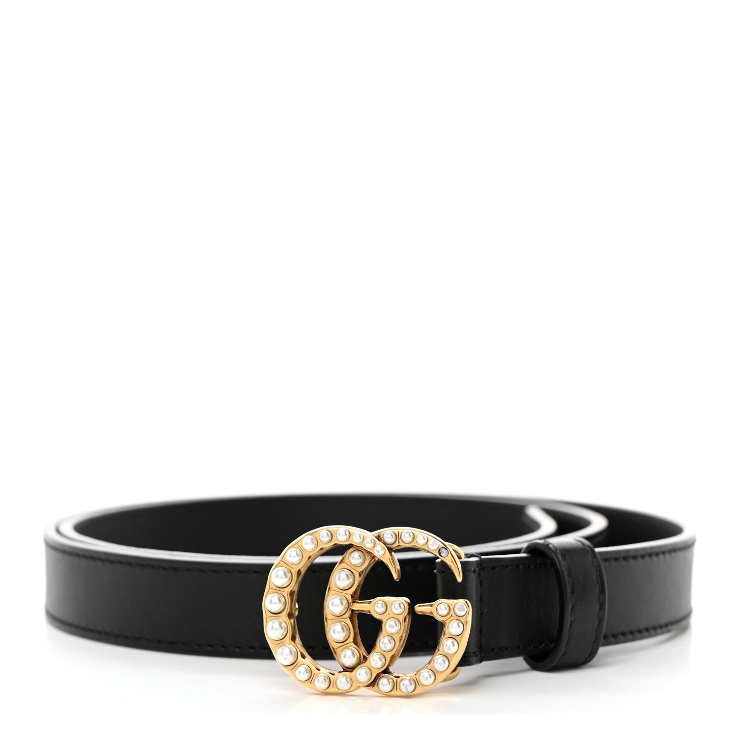 Gucci Calfskin Pearl Double G 20mm Belt 85 34 Black Cream 1 of 8