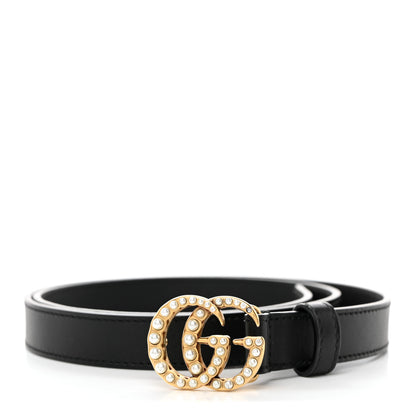 Gucci Calfskin Pearl Double G 20mm Belt 85 34 Black Cream 1 of 8