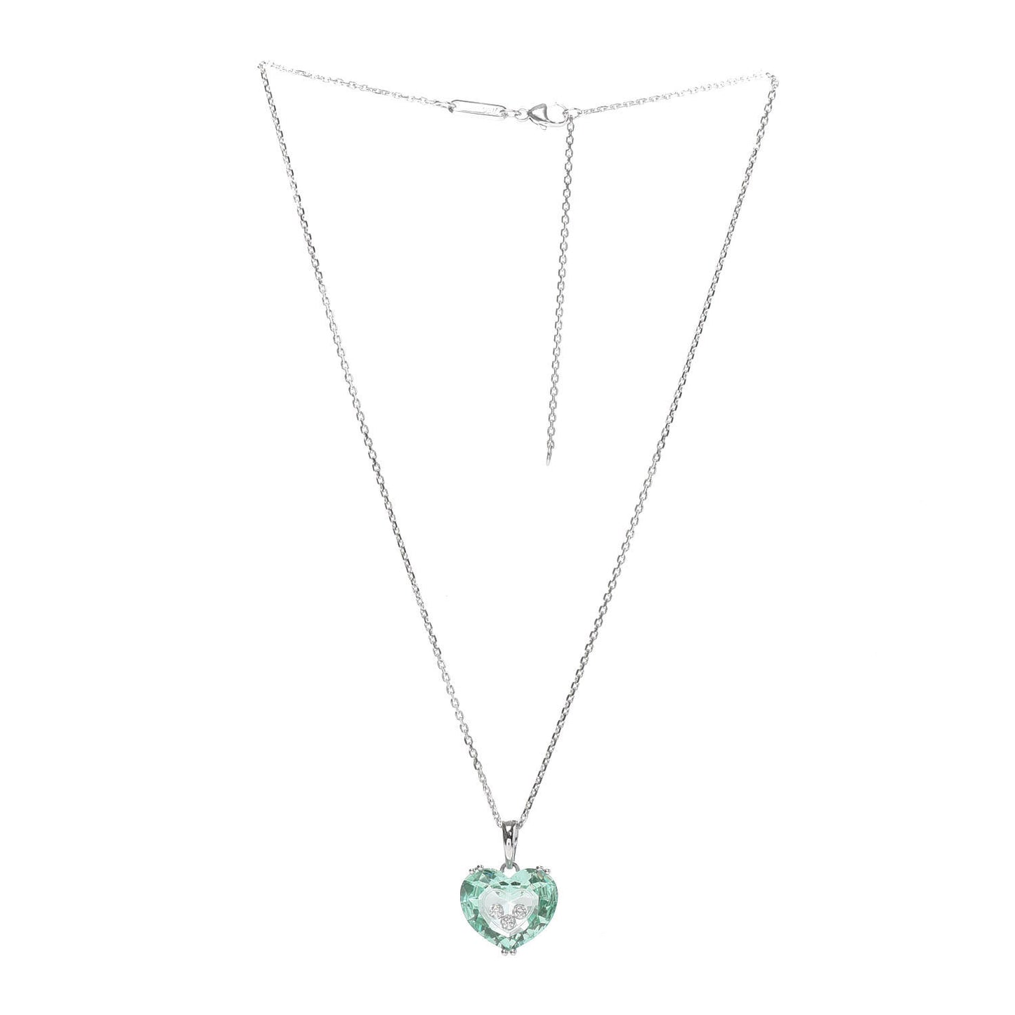 18K White Gold Diamond Crystal So Happy Heart Pendant Necklace Green