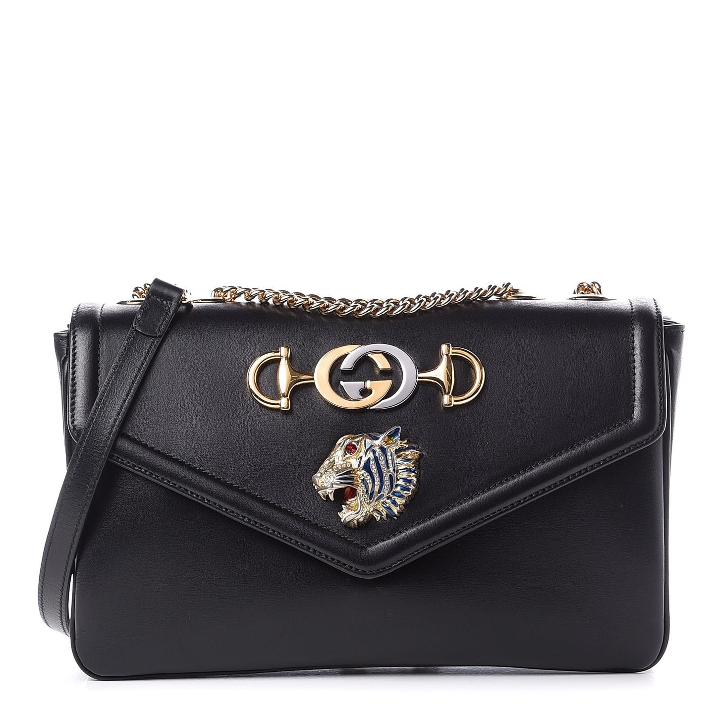 Vitello Palmellato Lux Crystal Medium Rajah Shoulder Bag Black