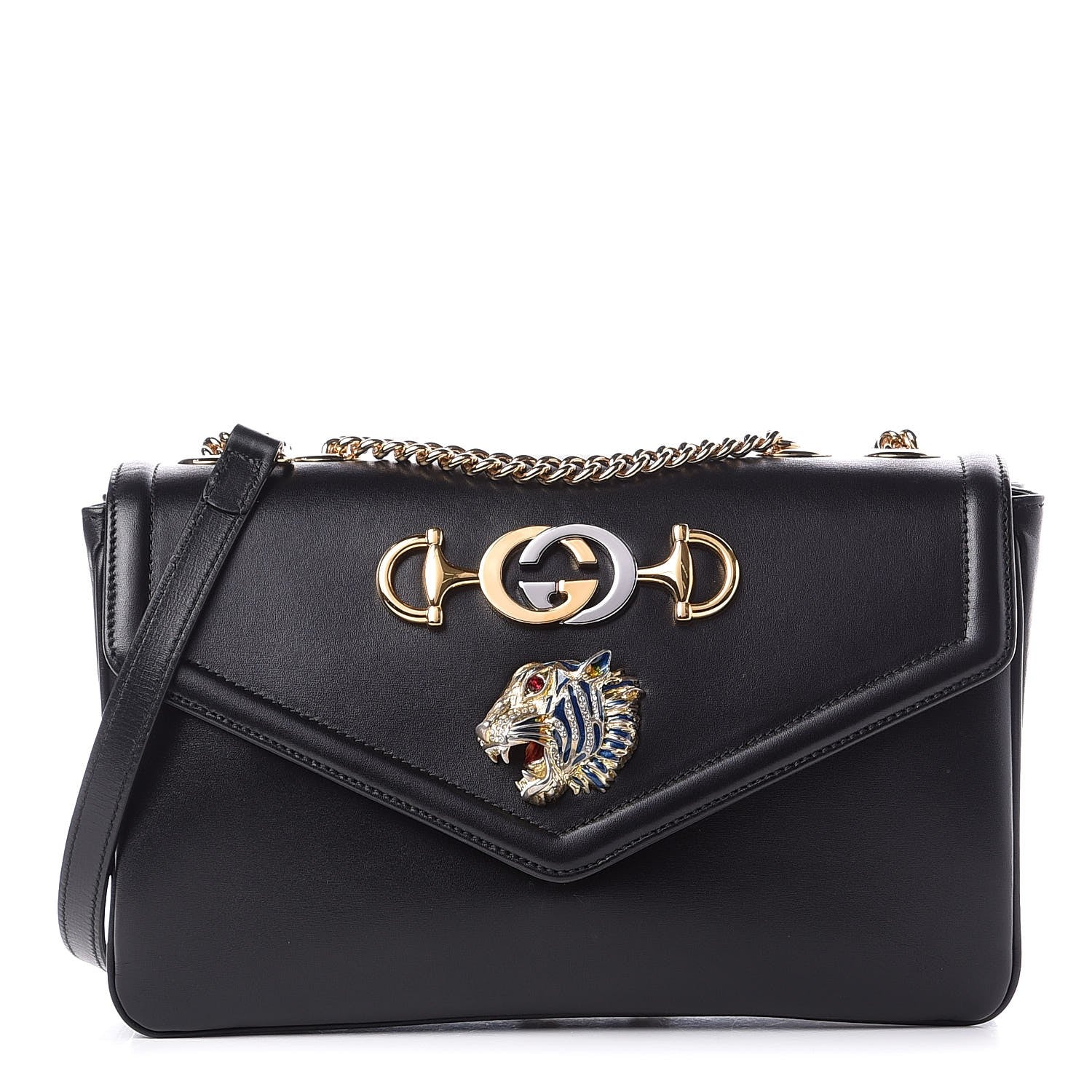 Gucci Vitello Palmellato Lux Crystal Medium Rajah Shoulder Bag Black 1 of 7