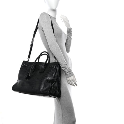 Saint Laurent SAINT LAURENT Calfskin Crocodile Embossed Large Souple Sac De Jour Black 2 of 10