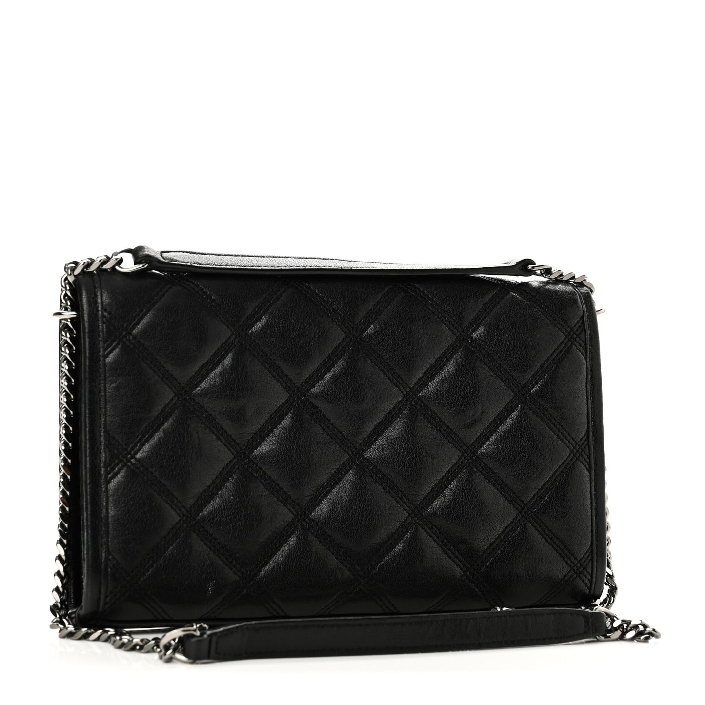 Lambskin Diamond Quilted Becky Chain Wallet Black