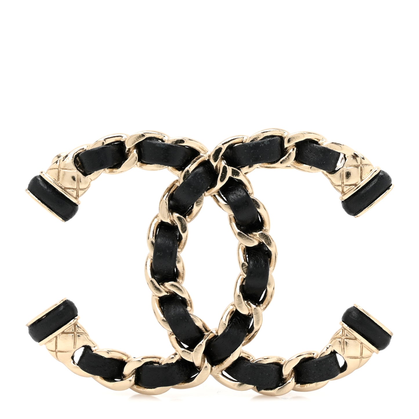 Lambskin CC Chain Brooch Black Gold