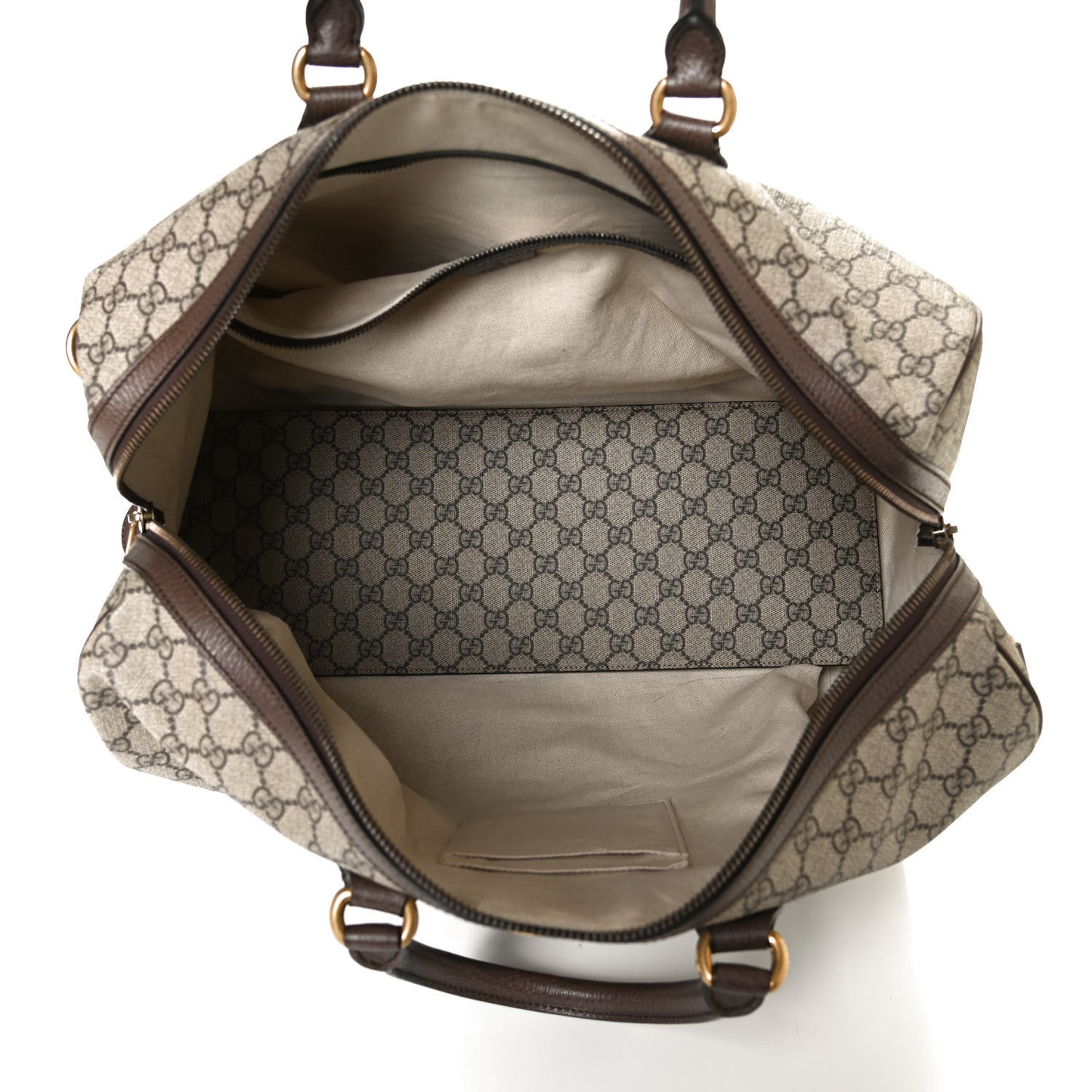 GG Supreme Monogram Textured Dollar Calfskin Web Medium Ophidia Carry-On Duffle Bag Beige Ebony New Acero