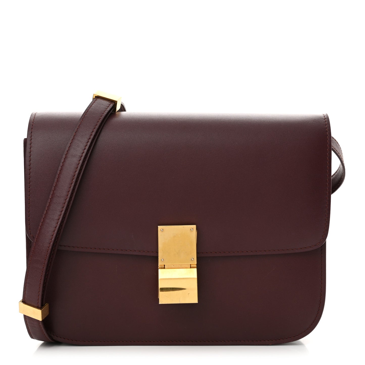 Box Calfskin Medium Classic Box Flap Bag Burgundy