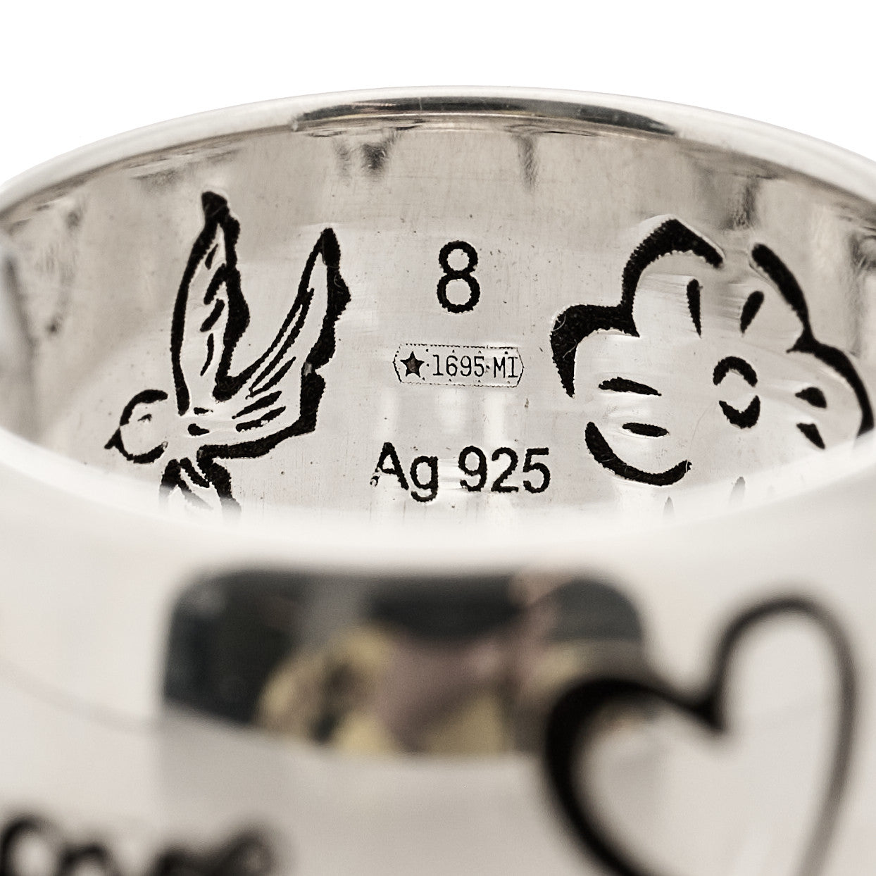 Gucci Sterling Silver Wide Blind for Love Band Ring 48 4.5 5 of 8
