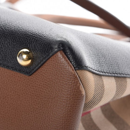 Burberry Grainy Calfskin House Check Two Tone Medium Banner Tote Black Brown 17 of 18