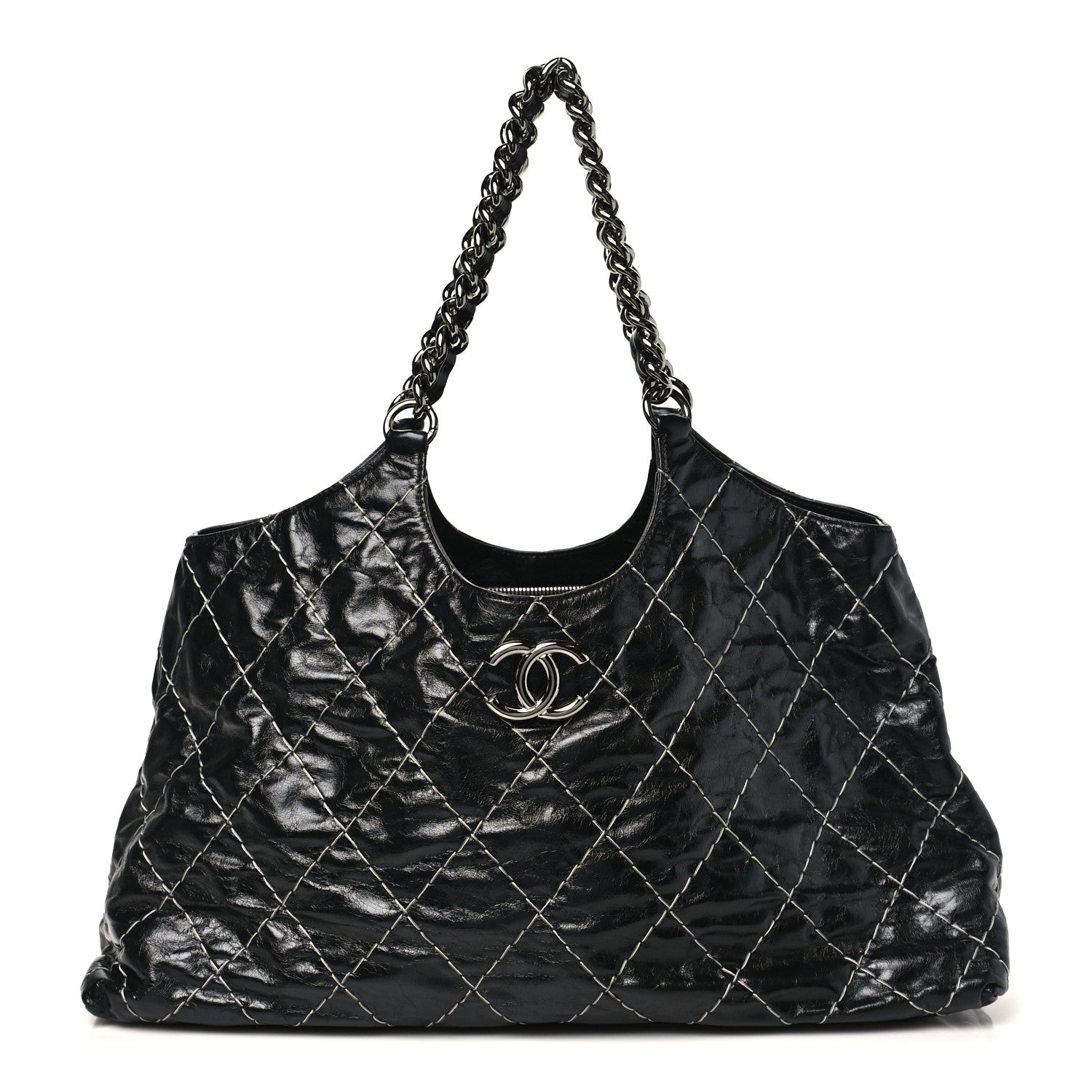 Chanel Glazed Goatskin Double Contrast Stitch Tote Black 1 of 10
