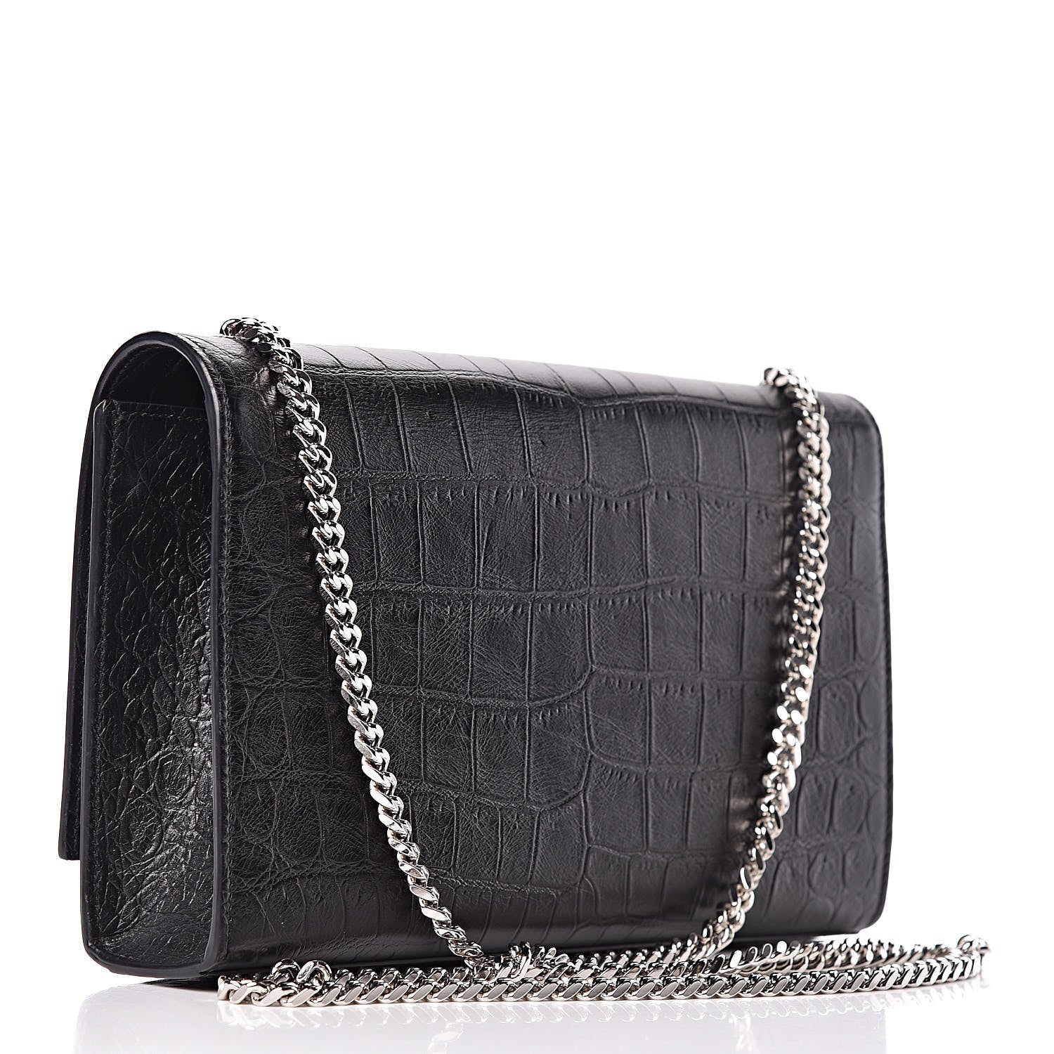 Saint Laurent Calfskin Crocodile Embossed Medium Classic Monogram Kate Tassel Satchel Black 3 of 13
