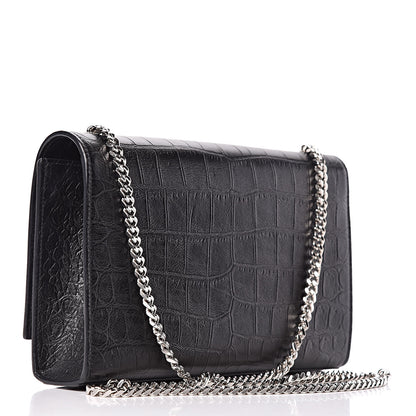 Saint Laurent Calfskin Crocodile Embossed Medium Classic Monogram Kate Tassel Satchel Black 3 of 13