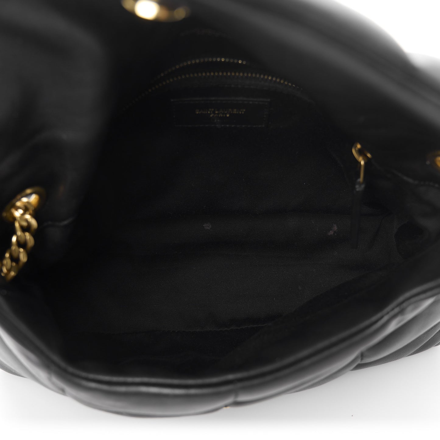 Lambskin Quilted Small Loulou Puffer Monogram Chain Satchel Black