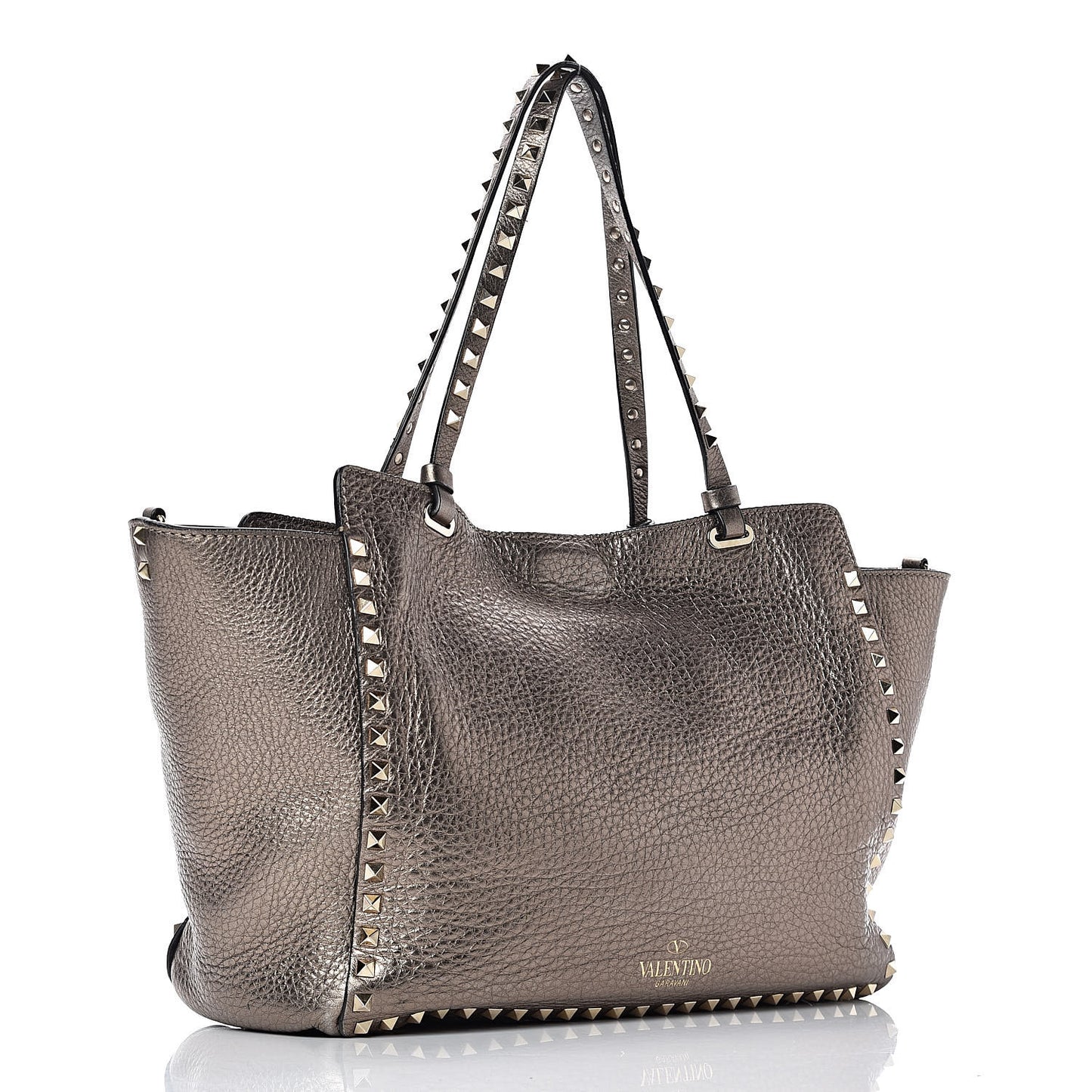 Metallic Alce Printed Calfskin Medium Rockstud Tote Sasso