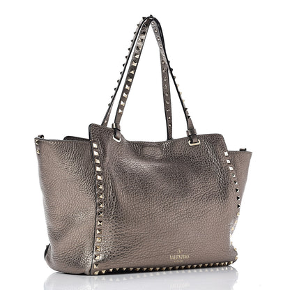 Valentino Garavani Metallic Alce Printed Calfskin Medium Rockstud Tote Sasso 3 of 14