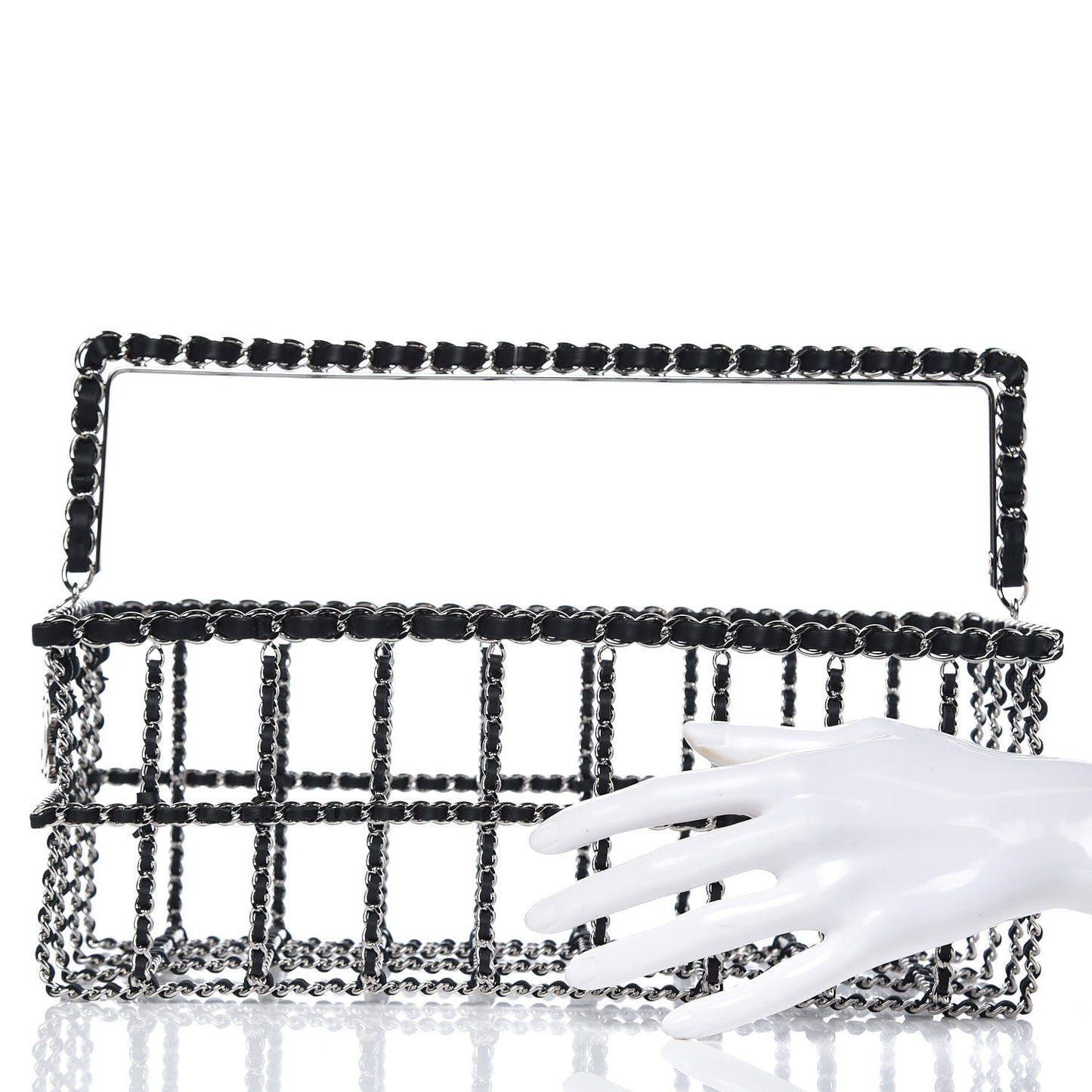 Brass Calfskin Grocery By Minaudiere Shopping Basket Silver