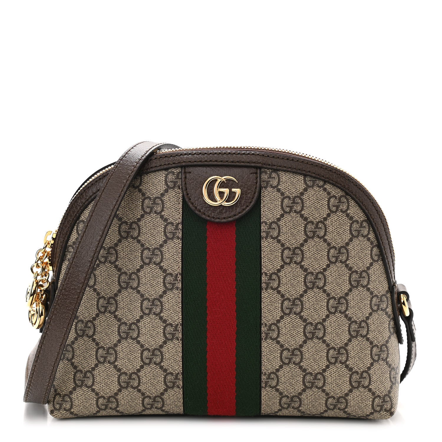 Gucci GG Supreme Monogram Textured Dollar Calfskin Web Small Ophidia Dome Shoulder Bag Beige Ebony New Acero 1 of 10