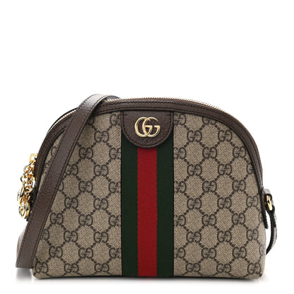 Gucci GG Supreme Monogram Textured Dollar Calfskin Web Small Ophidia Dome Shoulder Bag Beige Ebony New Acero 1 of 10